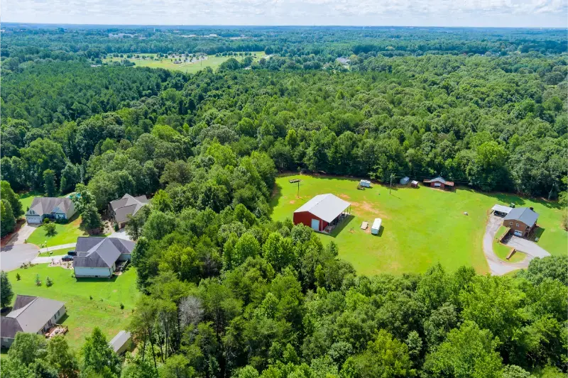 Aerial Boiling Springs Town Small Town Residential Streets Roofs Houses Landscape South Carolina Usa