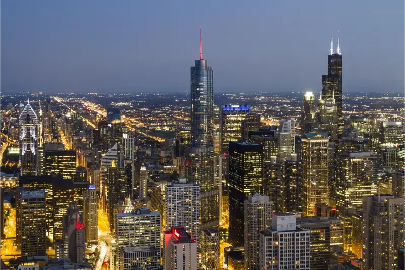 Aerial Chicago Skyline Evening Illinois 2