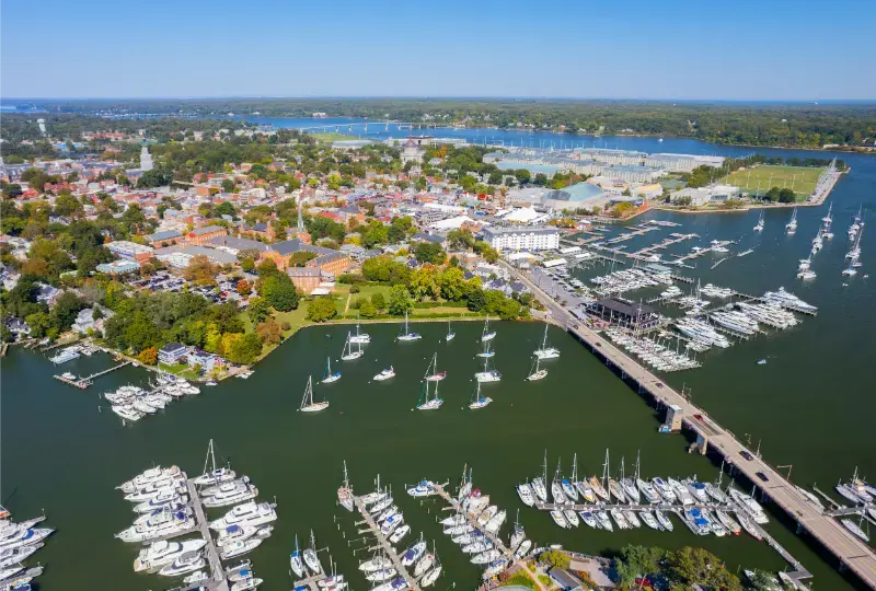 Aerial Maryland Harbor Ships Boats Annapolis Maryland