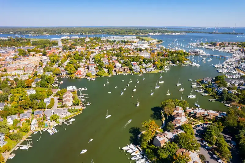 Aerial Maryland Harbor Ships Boats Annapolis Maryland Usa