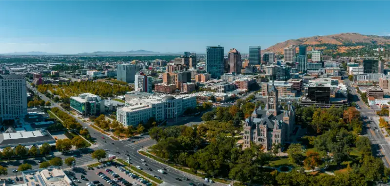 Aerial Panoramic Salt Lake City Skyline Utah