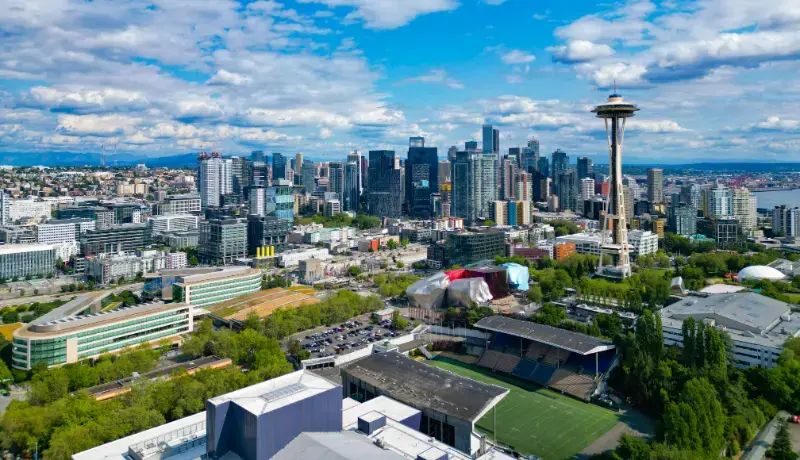 Architecture Aerial Space Needle Aerial Seattle Space Needle Tower Panoramic Seattle Downtown Skyline Aerial Seattle