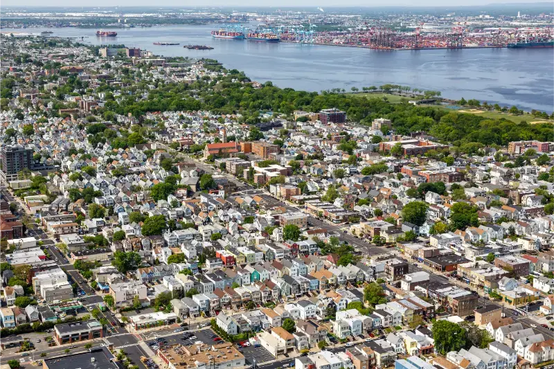 Bayonne Near New York Real Summer Buildings Newark Bay Aerial New Jersey USA