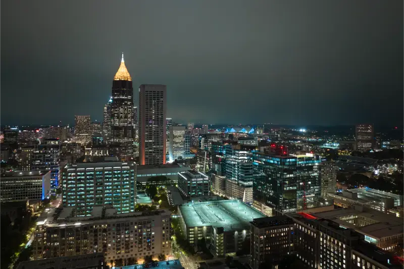 Brightly Illuminated Skyscraper Buildings Downtown District Atlanta City Georgia American Business Financial