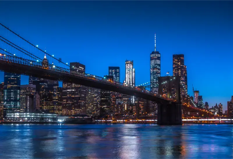 Brooklyn Bridge And One World Trade Center At Night