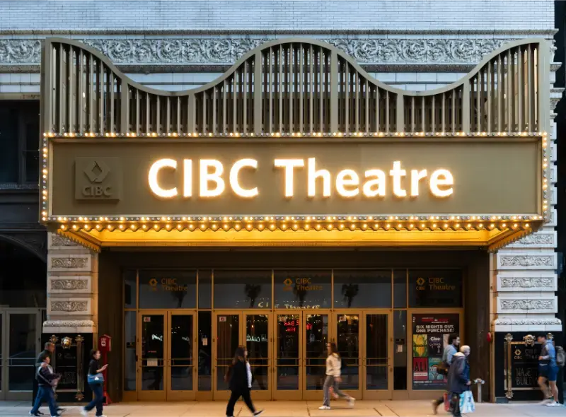 Chicago Illinois Cibc Theatre Performing Arts Cibc Theatre Light Sign Entrance Downtown Cibc Theatre Chicago People