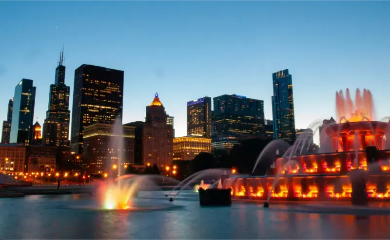 Chicago River Skyline At Night