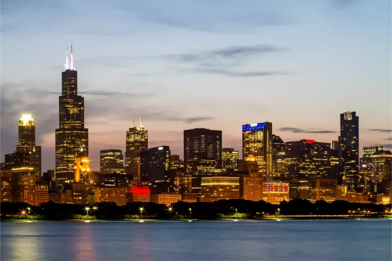 Chicago Skyline Waterfront Twilight Illinois