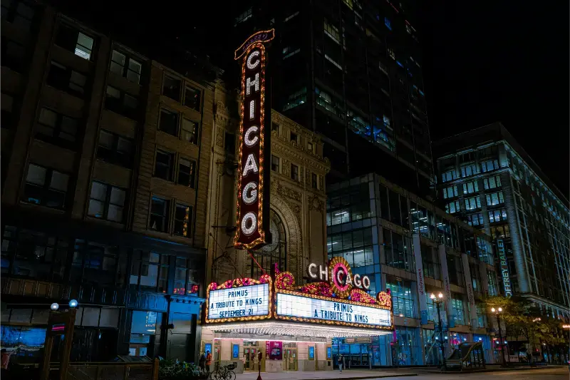 Chicago Theatre At Night Illinois