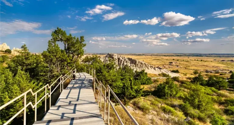 Cliff Shelf Nature Trail Stands Badlands National Park South Dakota Wooden Boardwalk Stairs