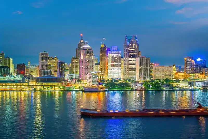 Detroit Skyline Michigan Cityscape Sunset Windsor Ontario