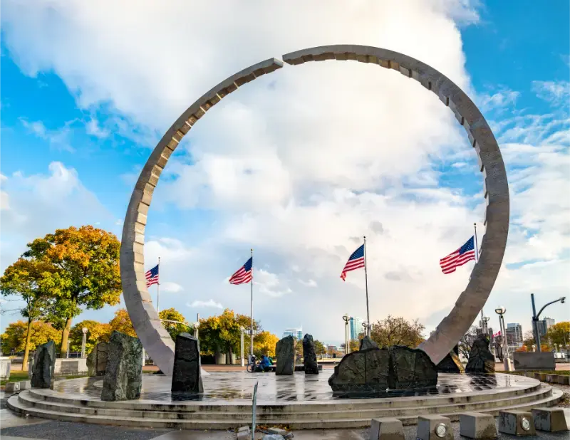 Detroit Transcending Michigan Labor Legacy Monument Hart Plaza Downtown Detroit