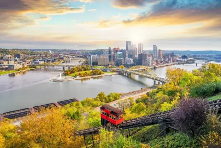Downtown Skyline Vintage Incline Pittsburgh Pennsylvania Sunset