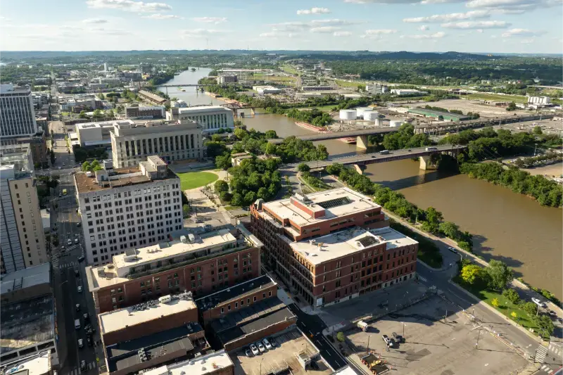 Drone Nashville Tennessee Layout Buildings Waterfront Riverbank City Bridge Nashville Usa