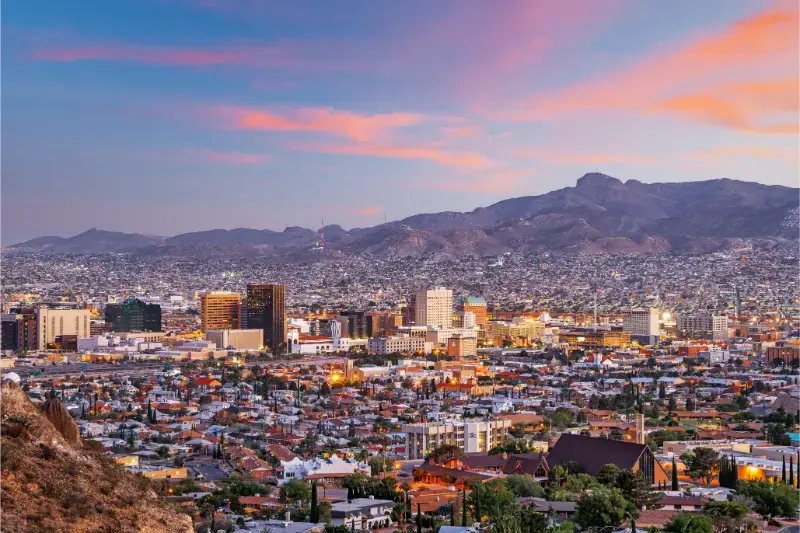 El Paso Texas Downtown City Skyline Dusk Juarez Mexico