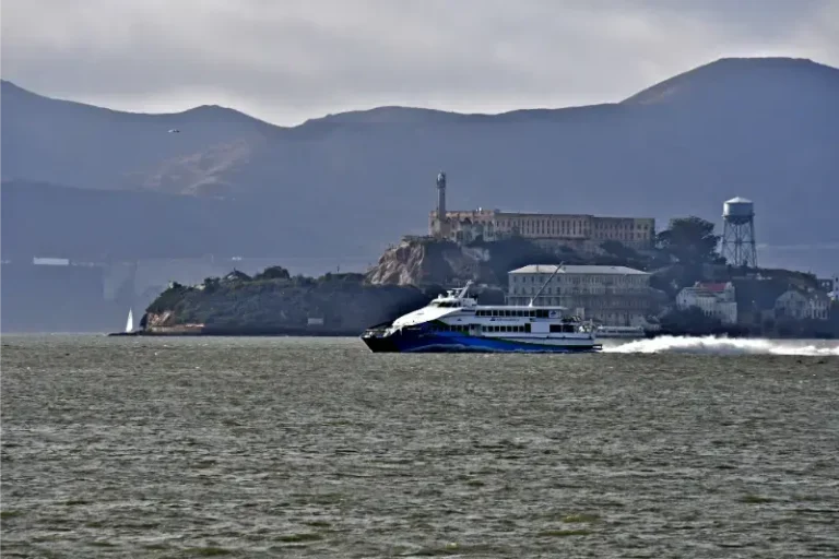 Ferry Golden Gate Passing For Island Alcatraz Bay San Francisco California