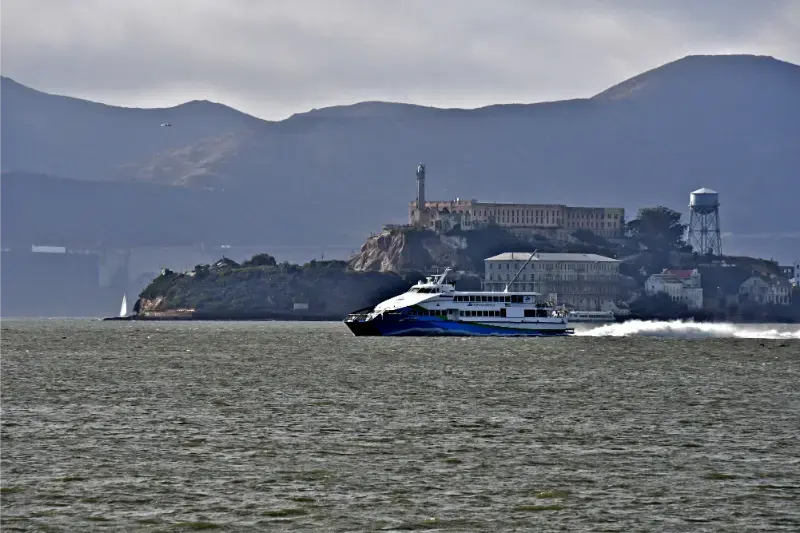 Ferry Golden Gate Passing For Island Alcatraz Bay San Francisco California