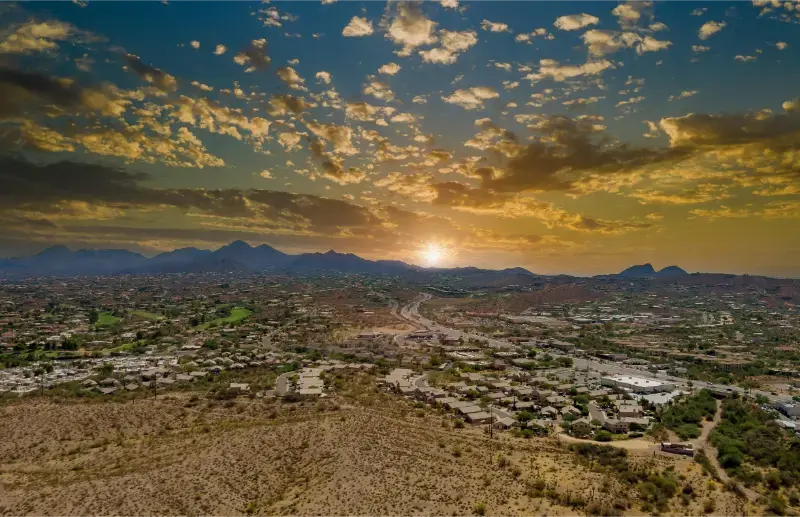 Flight Drone Houses Small Fountain Hills Town Near Mountain Desert Arizona