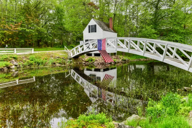 Footbridge Somesville Mount Desert Island Maine Flag Reflecting Pond