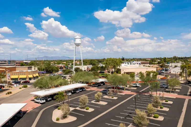 Gilbert Arizona Suburb Phoenix Drone Rises Parking Lot