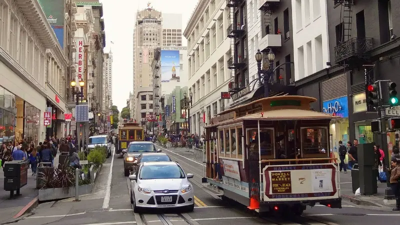 Historic San Francisco Cable Car In City Street