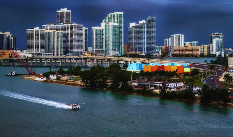 Illuminated Florida Waterfront Skyline At Night