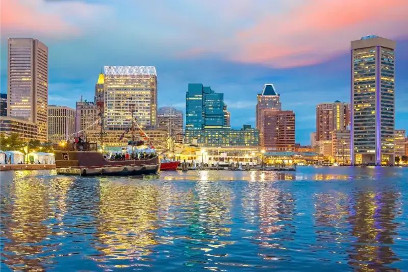 Inner Harbor Downtown Baltimore Maryland Sunset