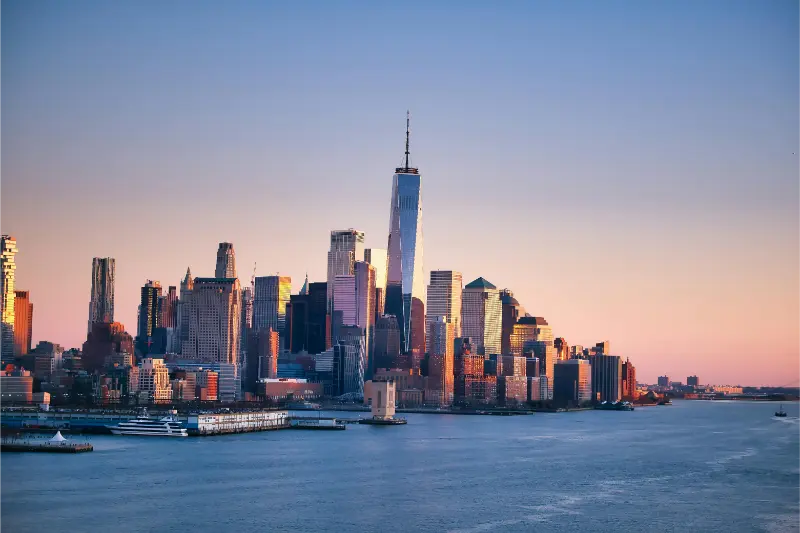 Manhattan Skyline Sunset Across Hudson River