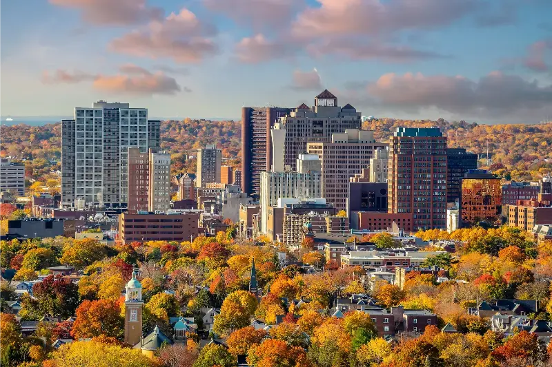 New Haven City Downtown Skyline Cityscape Connecticut Autumn 2