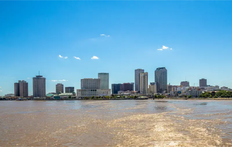New Orleans City Panorama Mississippi River Business District Skyscrappers River Promenade Louisiana Usa