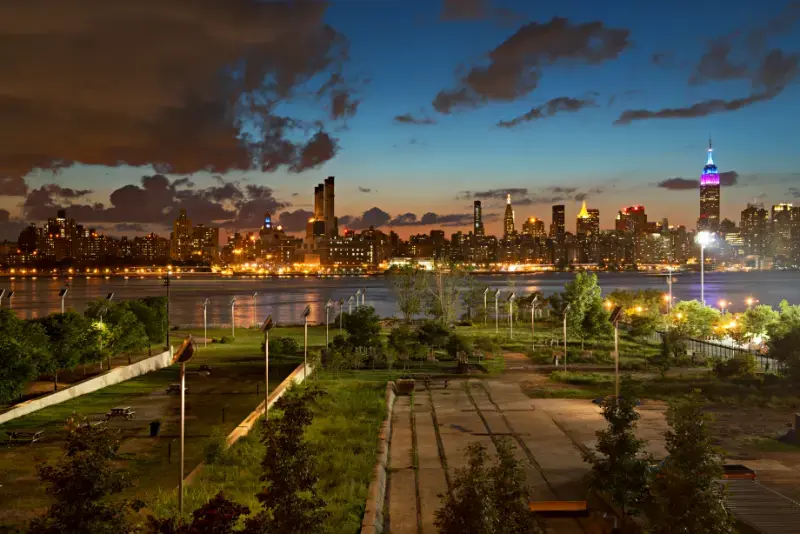 New York City Skyline Above Train Station
