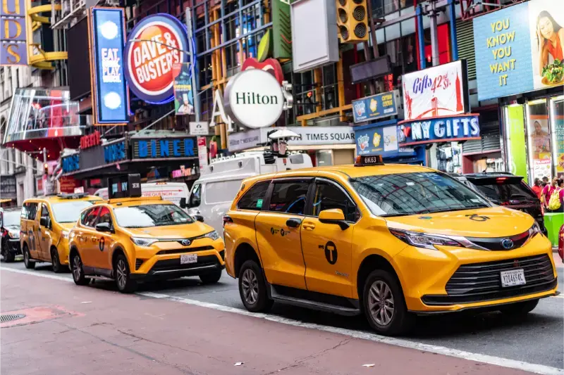 New York City Times Square Midtown Manhattan New York Downtown New York City Street Yellow Taxi Vehicle Broadway
