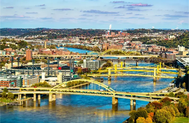 Numerous Bridges Across Allegheny River Pittsburgh Pennsylvania