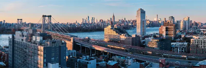 Panorama Bridge Williamsburg Brooklyn With Skyline Midtown Manhattan Background New York City