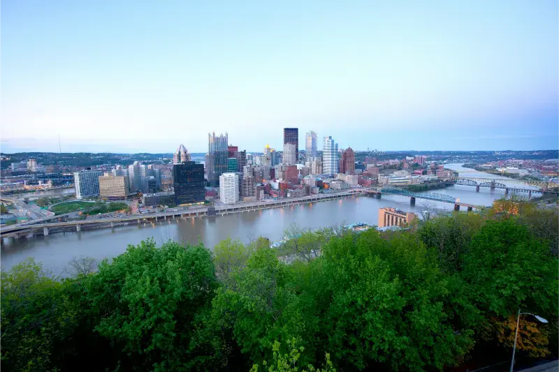Panoramic Pittsburgh Downtown Dusk Pennsylvania