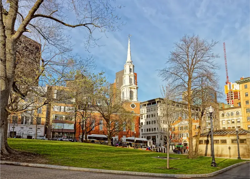 Park Street Church Boston Common Public Park Downtown Boston Massachusetts USA People Background