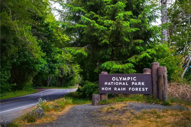 Welcome Sign Olympic National Park Hoh Rain Forest Washington State USA